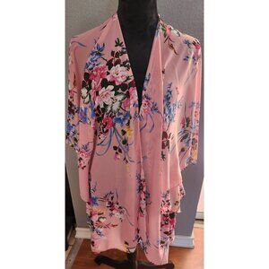 Umgee Kimono Cardigan Womens S/M Floral Lightweight Sheer‎ Boho Cottagecore Pink
